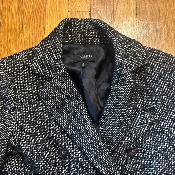 Talbots black and white tweed double breasted jacket blazer - Picture 2 of 9
